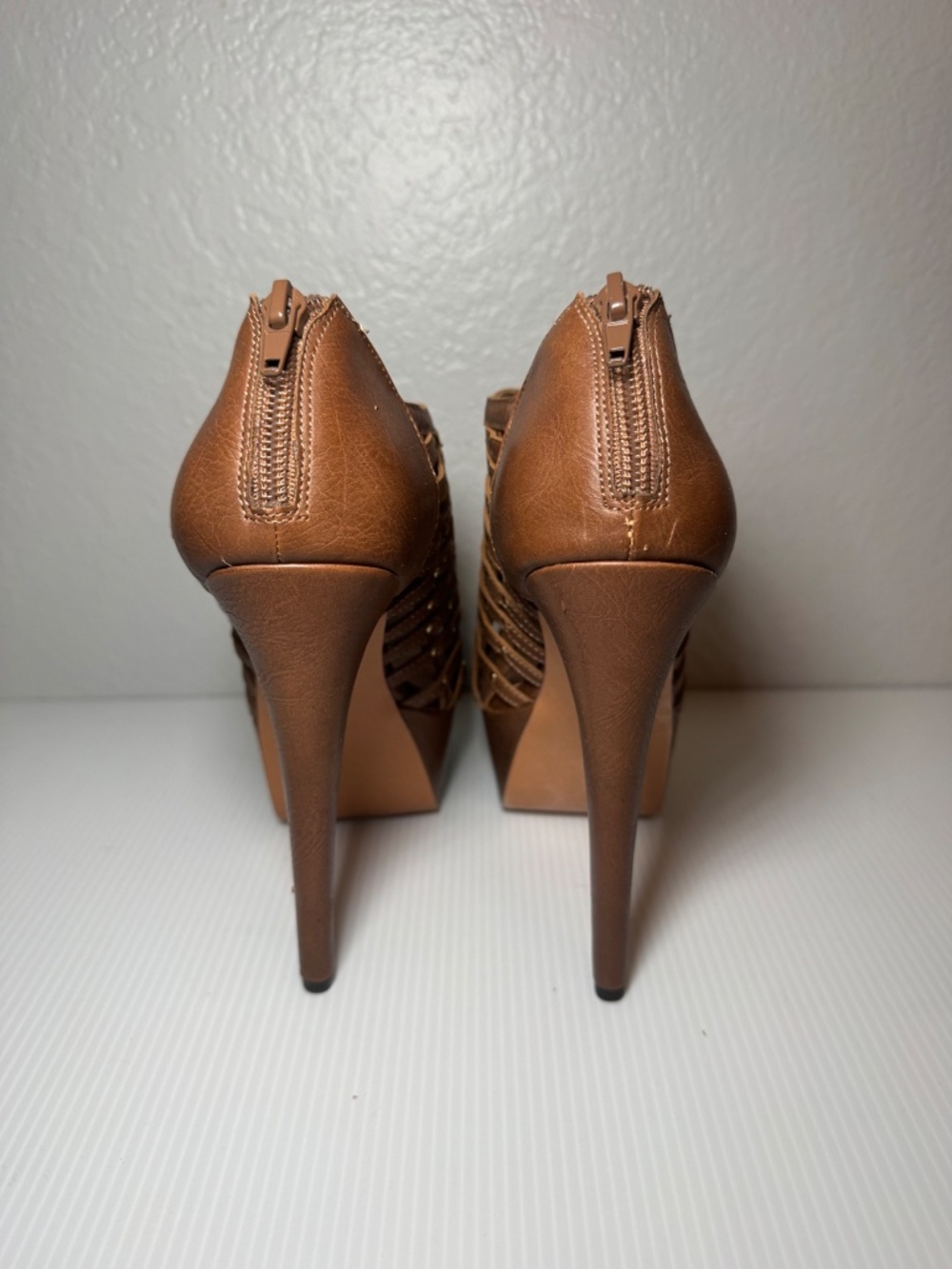 Kelsey Tan Studded Woven Platform Heels - Picture 4 of 10